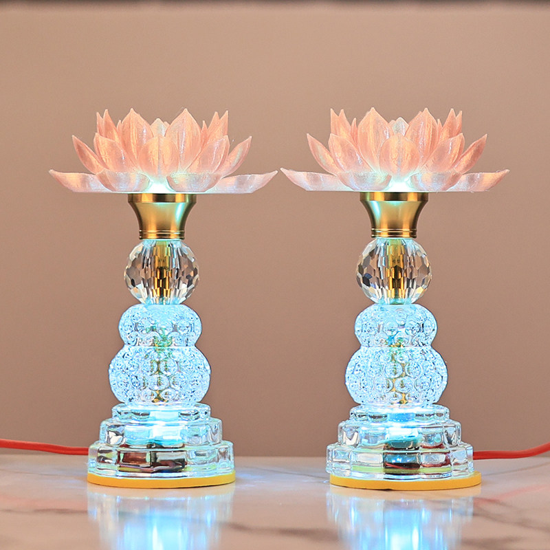 佛前水晶玻璃莲花灯佛堂供佛灯家用LED七彩长明灯财神观音灯插电