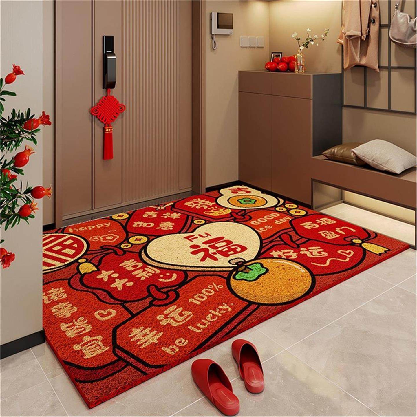 入户门地垫蛇年高级进门口丝圈防滑地毯红色喜庆新年可剪裁脚垫子,居家布艺,入户地垫,淘宝优惠券,粉丝福利购,淘宝优惠卷
