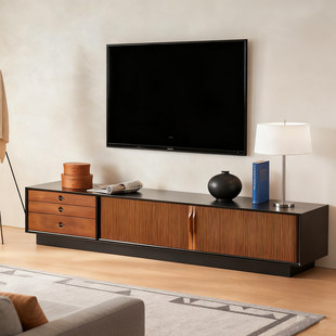 电视柜实木中古风茶几地柜组合小户型客厅储物柜带抽屉储藏木质