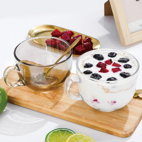 玻璃杯家用牛奶早餐带勺盖燕麦杯