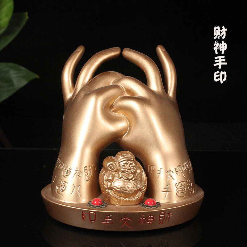 尼泊尔树脂工艺品李居明横财就手大黑天财神大手印八运当令装饰品