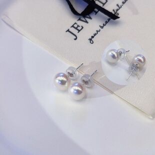 紫月灯泡级天然4-10mm淡水馒头珍珠耳钉素丁S925纯银耳针现货批发