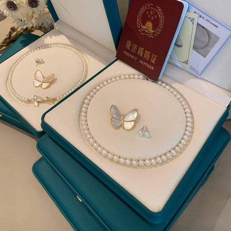 珍珠项链礼盒套装 蝴蝶胸针天然白贝母耳钉14k镀金锁骨链,珠宝/钻石/翡翠,颈饰,淘宝优惠券,粉丝福利购,淘宝优惠卷