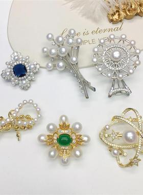 秋季上新多珠日系推荐土星捧花菱格元素tain然淡水珍珠胸针胸花