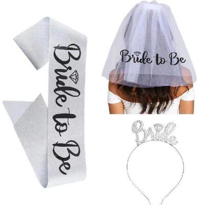 Bachelorette Party Sash Headband Veil Set Bride to Be Hen