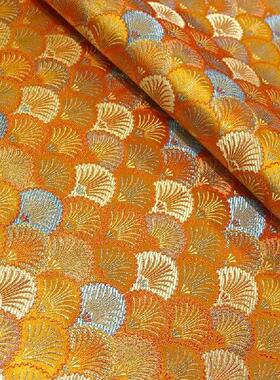 Ethnic Style Shell Pattern Gold Silk Brocade Satin Fabric