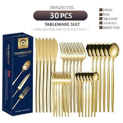 30-Piece Matte Stainless Steel Tableware Knife, Fork and