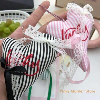 Kawaii Lace Bow Keychains Plush Stuffed Letter Embroidery