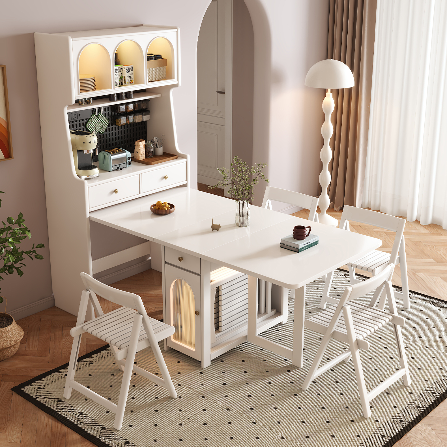 奶油风实木餐边柜组合多功能现代简约客厅靠墙储物柜家用收纳柜