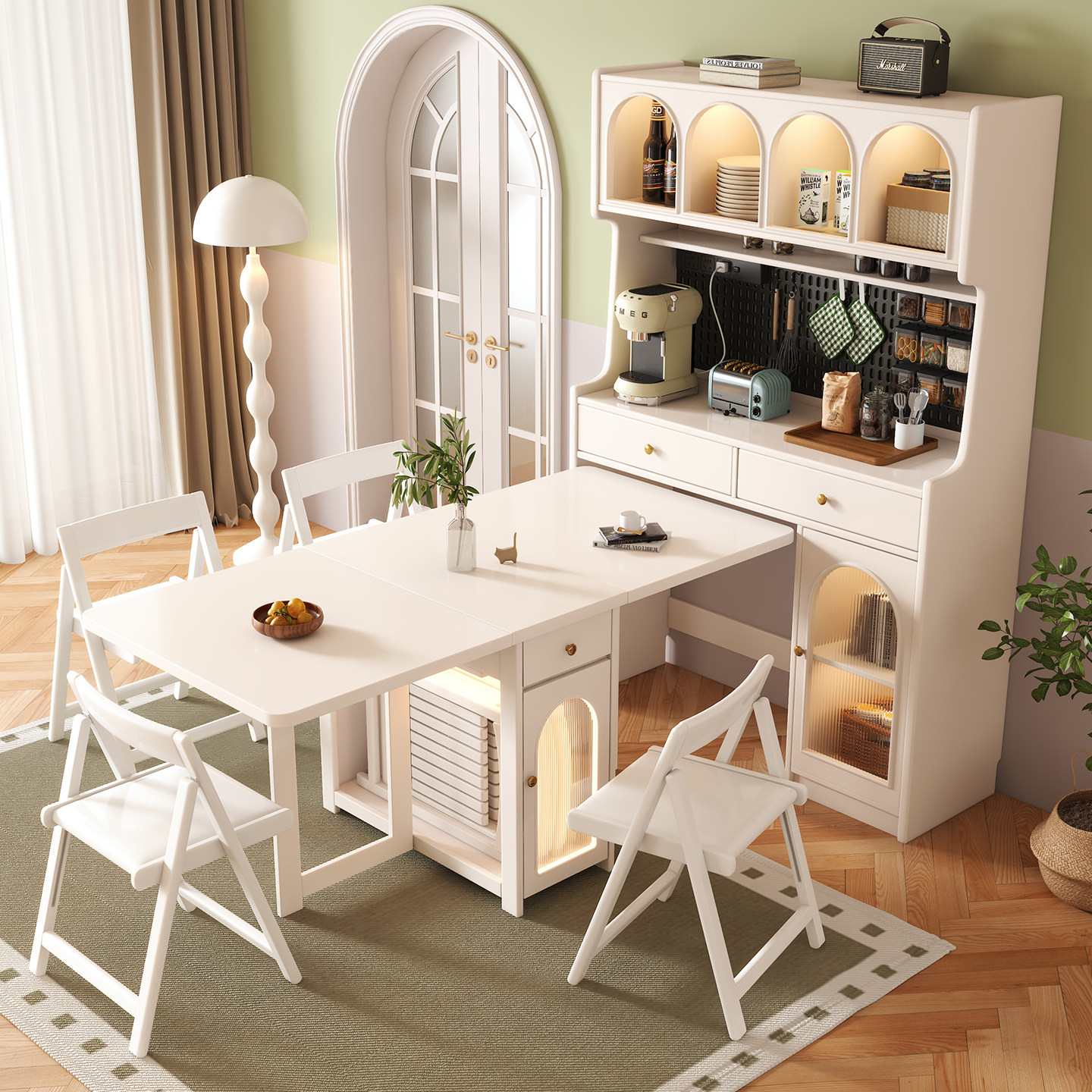 新款白色实木餐边柜餐桌一体家用储物柜餐厅家具多功能收纳柜餐桌,住宅家具,餐边柜,淘宝优惠券,粉丝福利购,淘宝优惠卷