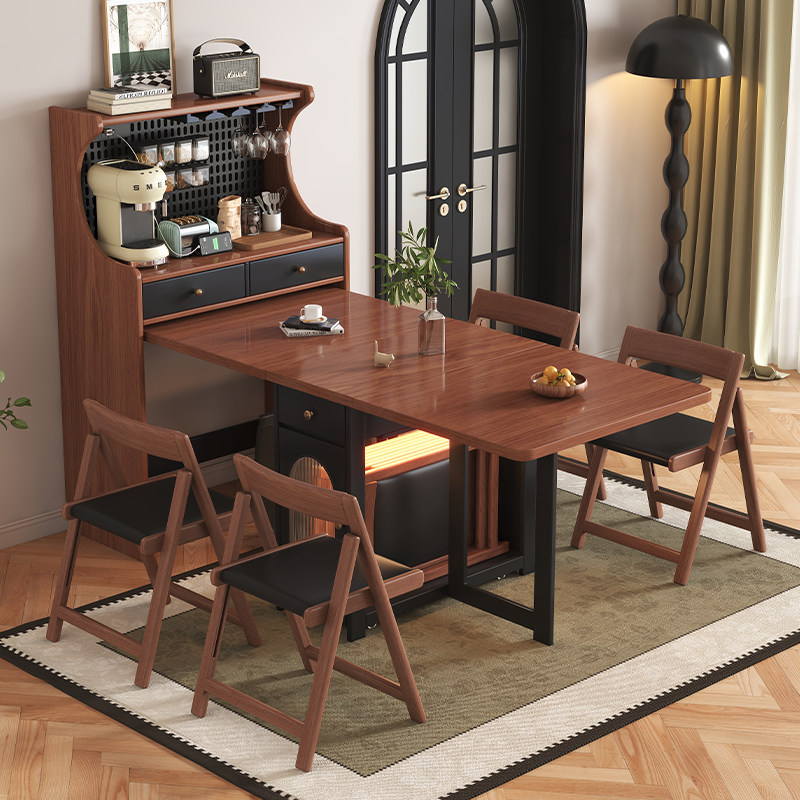 实木折叠餐桌餐边柜一体组合客厅收纳储物柜推拉门免安装,住宅家具,餐边柜,淘宝优惠券,粉丝福利购,淘宝优惠卷