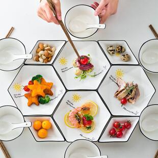 菜盤陶瓷碗盤碗碟套裝 團圓拼盤餐具組合六角盤子網(wǎng)紅家用2022新款