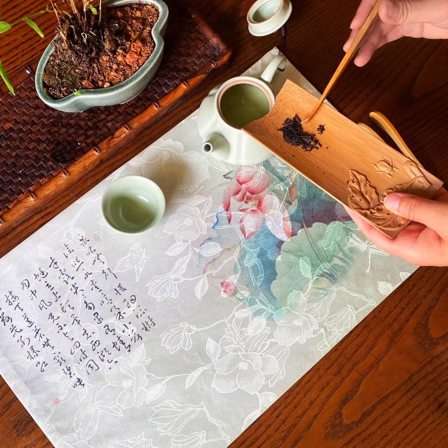茶席新中式防水禅意桌旗壶承隔热垫复古桌布日式茶具茶巾茶道配件
