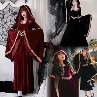 万圣节成人儿童服装中世纪复古宫廷欧洲吸血鬼小红帽女巫婆连衣裙