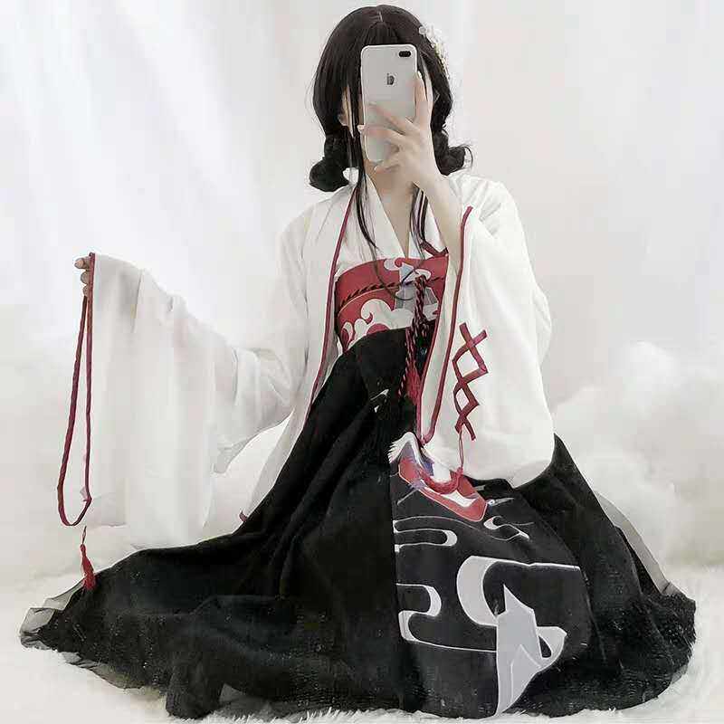 어두운 일일 개선 HANFU 민족 스타일 고대 스타일 한 요소 크레인 가슴 길이 스커트 고대 HANFU 여성 재킷