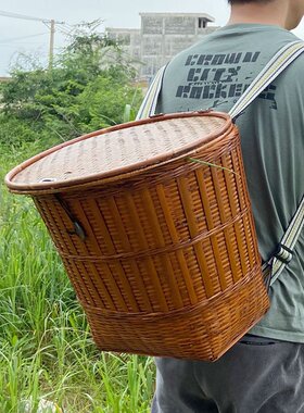 背篓竹编舞蹈道具农用手工古风收纳竹筐买菜采摘背篼背箩筐带盖