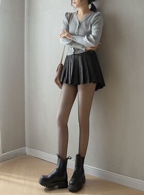 0d钮扣可拆双层光腿神器加大加肥连裤袜黑色假透肉加绒加厚秋冬季