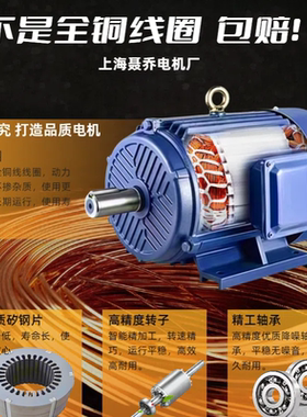 上海聂乔三相异步电动机380V全铜ye3/0.75/1.5/3/4/7.5KW电机380V
