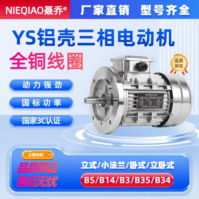 YS铝壳电机380V全铜0.37/0.55/0.75/1.1/1.5/2.2KW三相异步电动机