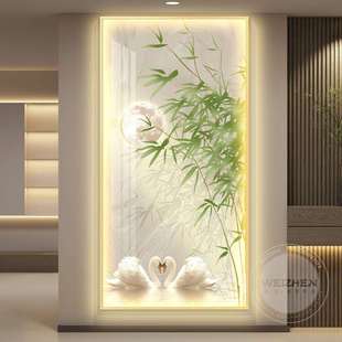 饰画led带灯走廊过道挂画轻奢寓意好入门壁画 竹报平安入户玄关装