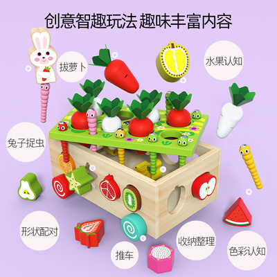 木制拔萝卜抓虫儿童认知水果形状配对积木宝宝早教益智力开发玩具