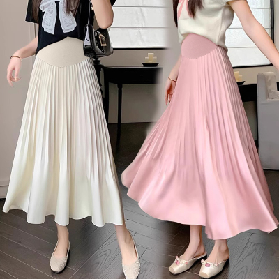 孕妇半身裙夏季醋酸缎面百褶皱裙