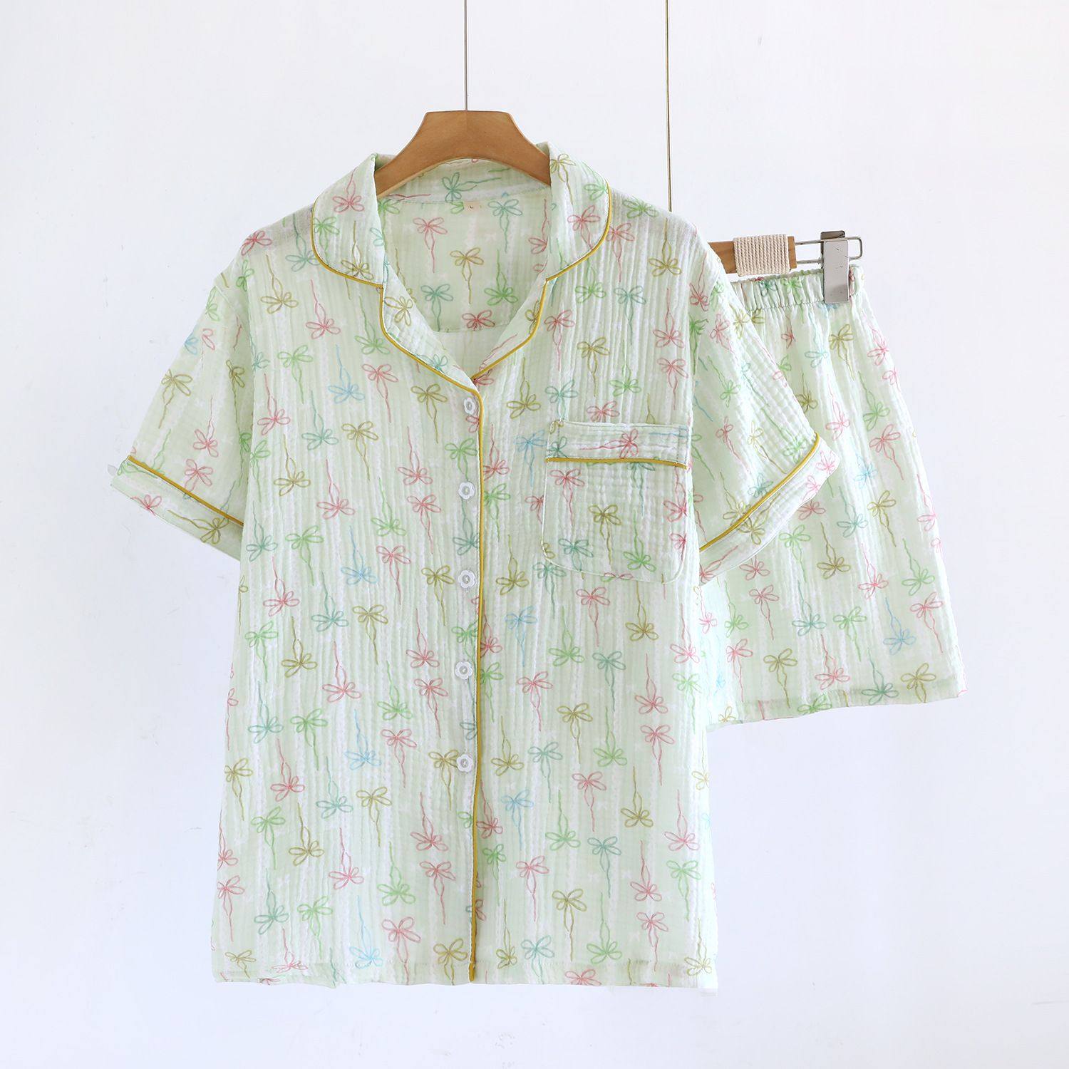 夏季短袖女睡衣纯棉双层纱布家居服简约吸汗透气甜美睡衣大码新款,女士内衣/男士内衣/家居服,睡衣/家居服套装,淘宝优惠券,粉丝福利购,淘宝优惠卷