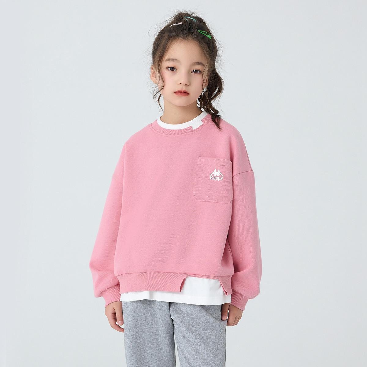 Kappa卡帕童装儿童套头卫衣春秋装2023新款中大女童百搭运动上衣
