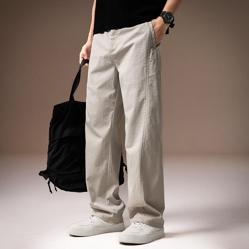 HS夏季薄款老钱风直筒休闲裤男2026新款潮流抗皱拼接宽松阔腿裤子