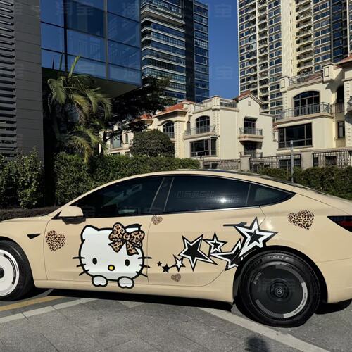 特斯拉model 3 kt猫车贴拉花 SU7 毛豆y 小鹏P7 卡通装饰车身贴纸