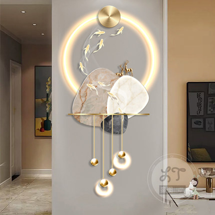 石来运转客厅电视背景墙格栅挂画 画高档立体LED壁灯玄关走廊装饰