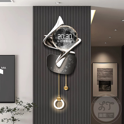 高级艺术装饰画客厅挂钟格栅装饰