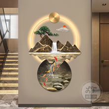 带灯玄关装饰画流水生财高端入户正对门走廊尽头过道挂画山水画