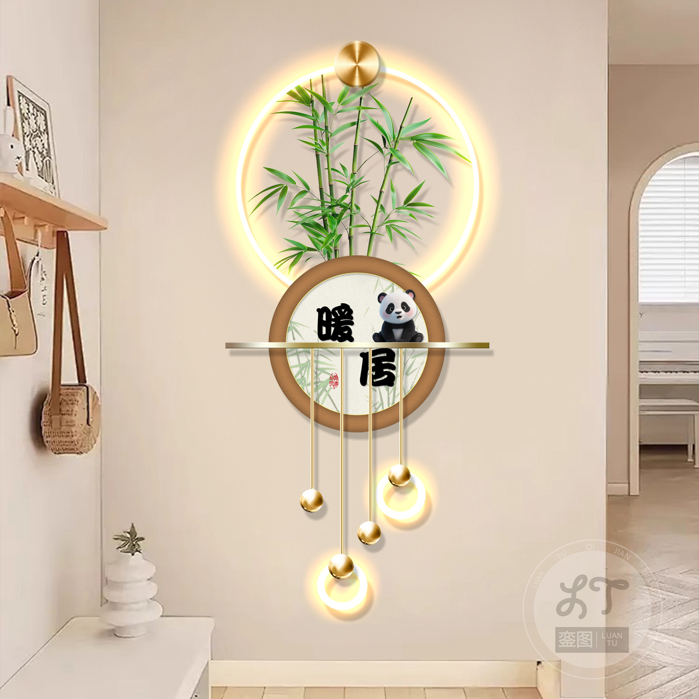 奶油风客厅玄关装饰画竹报平安