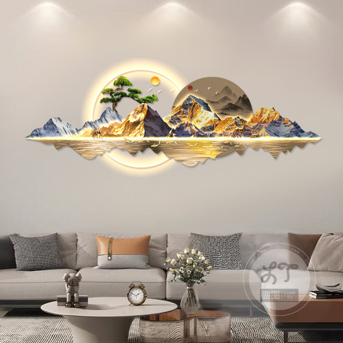 轻奢led带灯迎客松客厅装饰画