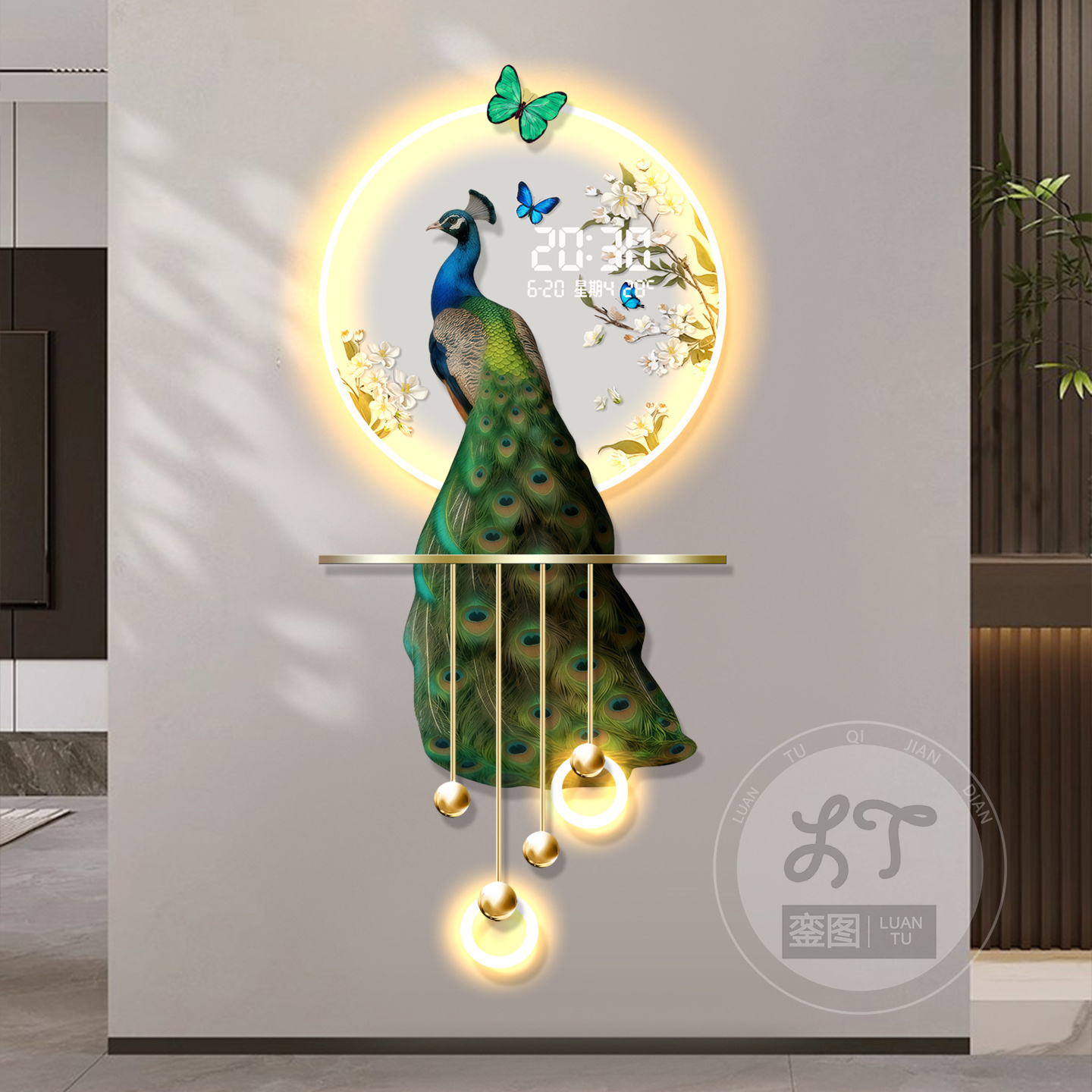 客厅玄关装饰画孔雀格栅装饰