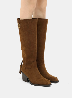 Cihi原胚重工 宽阔粗跟线条美学骑士靴美拉德西部高低筒长靴短靴