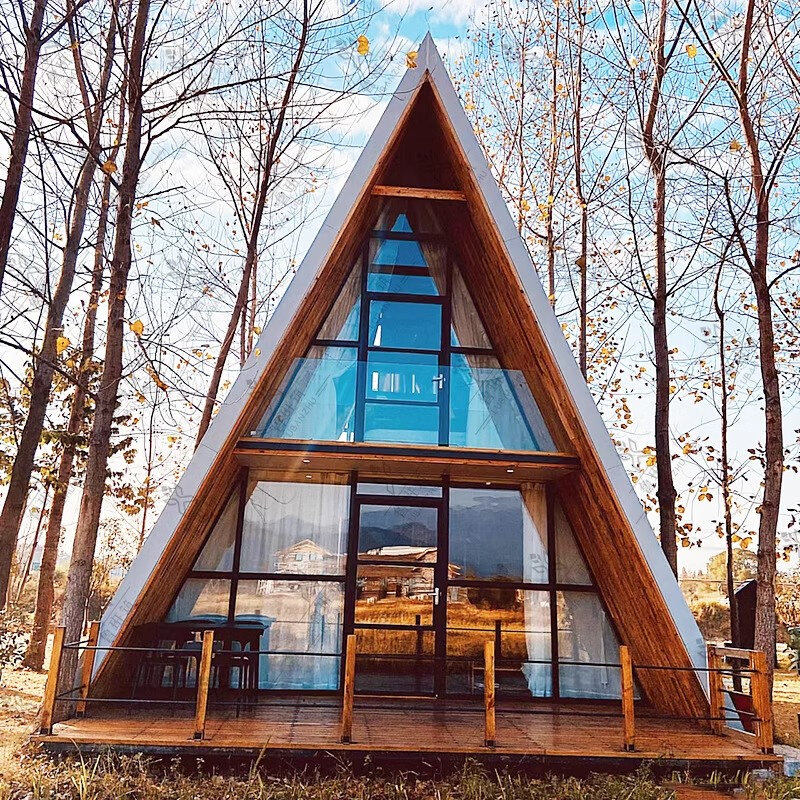 定制a型小木屋民宿稻田茶山大三角钢结构拍照打卡亲子复式三角木