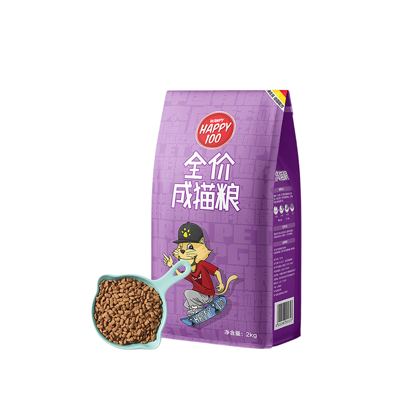 顽皮happy100全价成猫粮营养健康布偶英短吃的猫粮2kg呵护肠胃