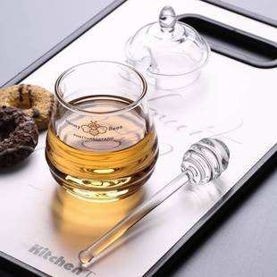 带棒 轻出奢透明精致口蜂蜜罐子小号创果酱瓶意家用餐具储物罐套装