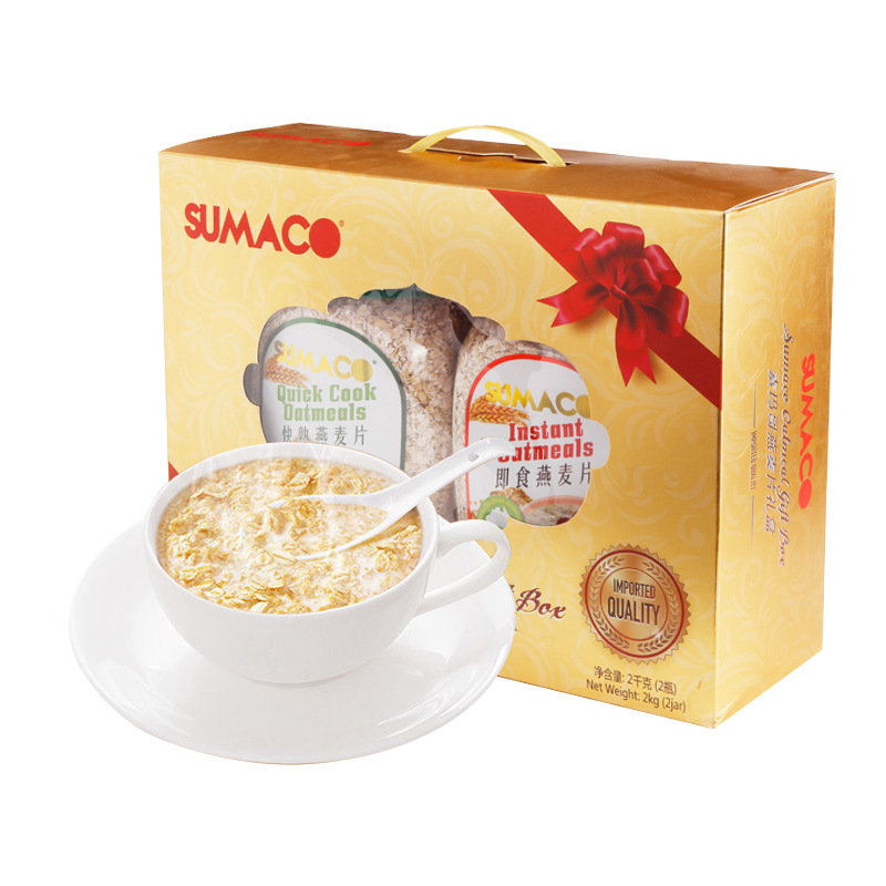 马来西亚进口礼盒 素玛哥冲泡即食快熟燕麦片1000g*2罐/提 送礼品