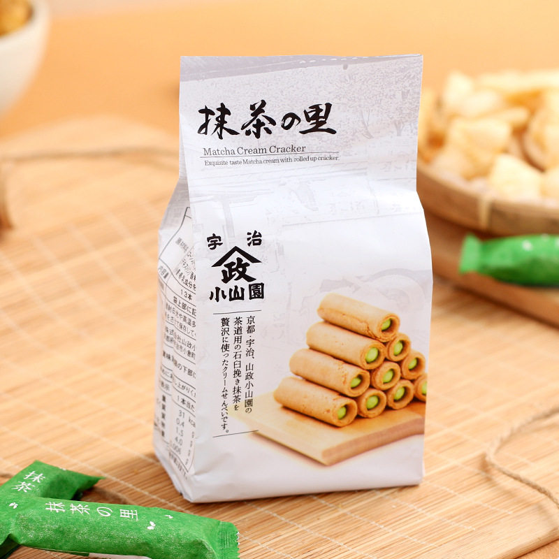 日本进口零食京都山政小山园宇治抹茶奶油夹心蛋卷饼干休闲小吃