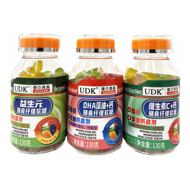 UDK|优之良品益生元膳食纤维水果软糖130g瓶装 DHA藻油糖果