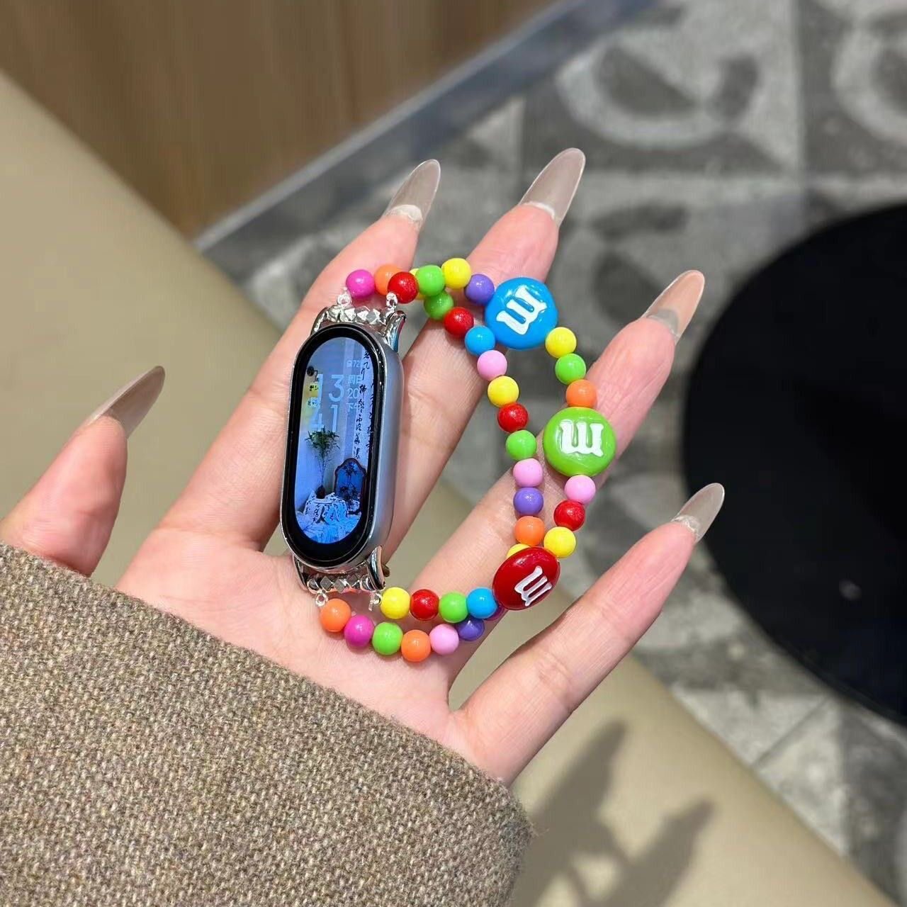 iwatch s10 M豆糖果色多巴胺表带适用小米9手环表带串珠小米手环