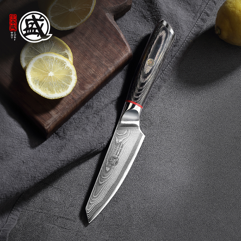 日本三本盛大马士革钢水果刀厨房切瓜果削皮厨房刀多功能便携皇者