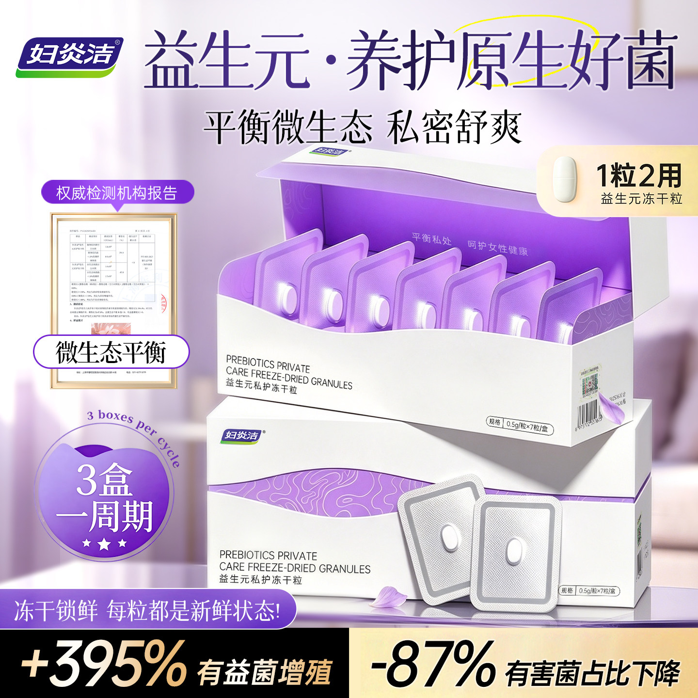 妇炎洁益生元私密冻干粒女性私处养护菌群凝胶外用清洗微生态平衡