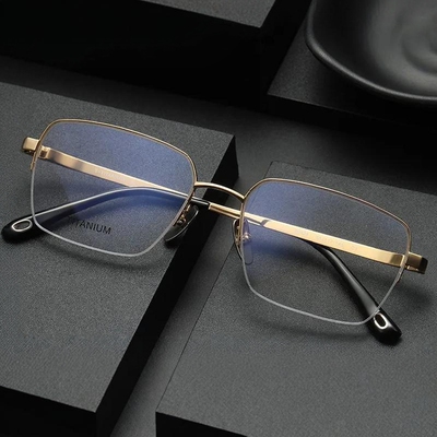 纯钛半框商务眼镜框80928大框斯文方框眼镜架可配近视眼镜有度数
