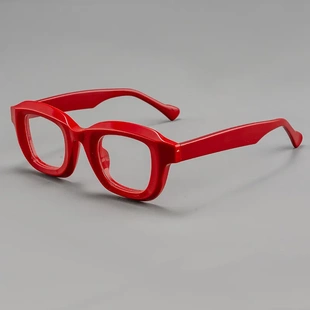 欧美复古红色高端全框板材眼镜架小框男女通用轻盈舒适可配老花眼