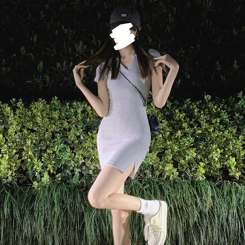 辣妹修身连衣裙女夏季polo纯欲包臀2025新款小个子性感紧身后妈