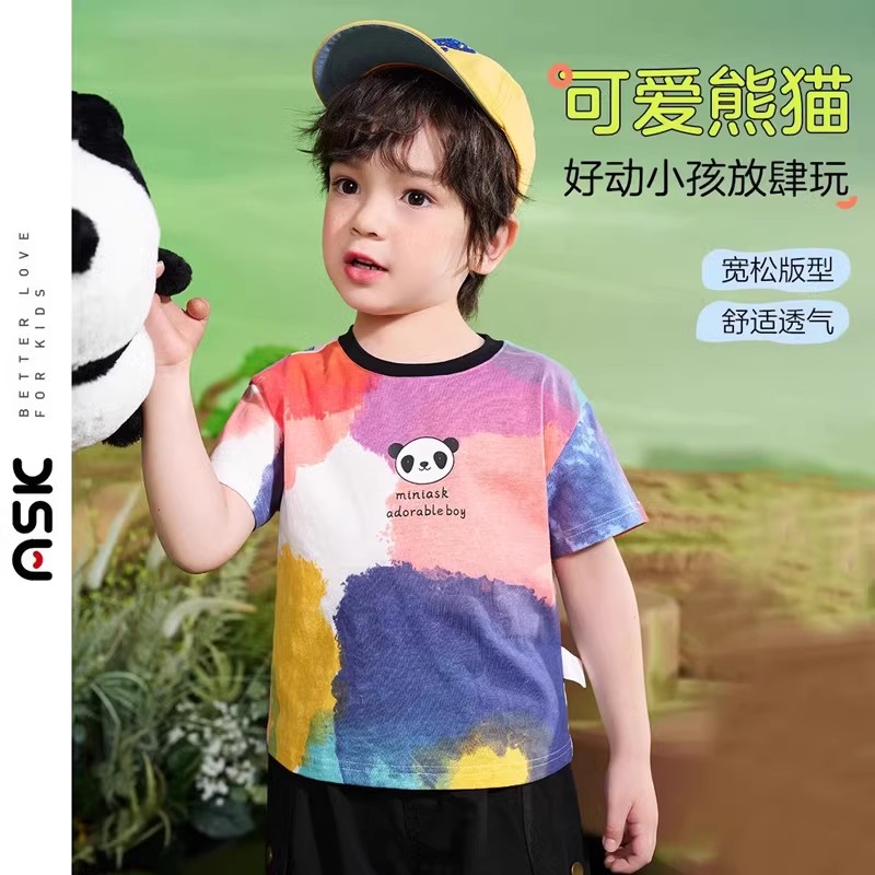 ASKjunior圆领卡通T恤条纹短袖